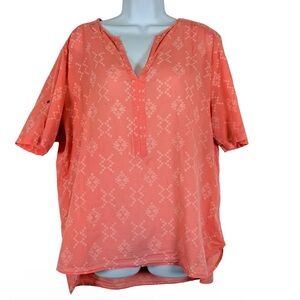 Woolrich Coral Tribal Print Tunic Top Size 18 Boho Southwest Lightweight Blouse